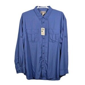 NWT Duluth Trading Co Men's XXL Tall Blue Nylon Short Sleeve Button Down Shirt